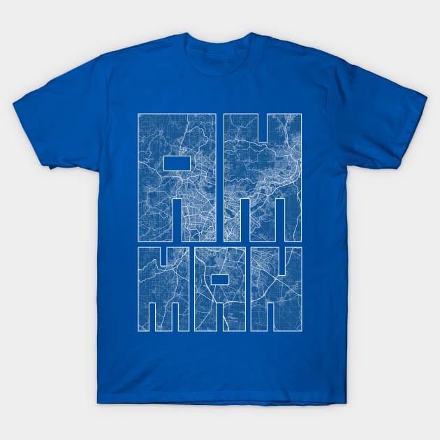 Amman, Jordan City Map Typography - Blueprint T-Shirt by deMAP Studio